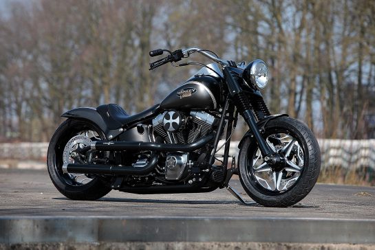 Customized Harley-Davidson Softail Blackline motorcycles by Thunderbike