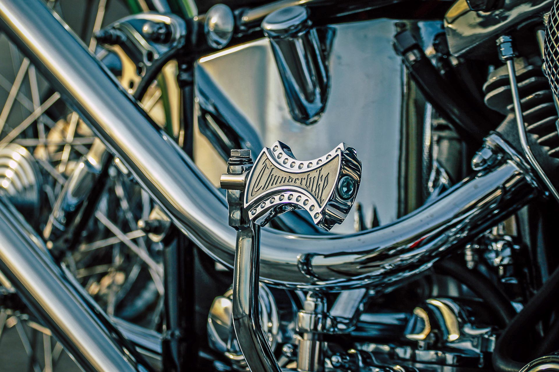 Customized Harley-Davidson motorcycles with Shovelhead engine by Thunderbike