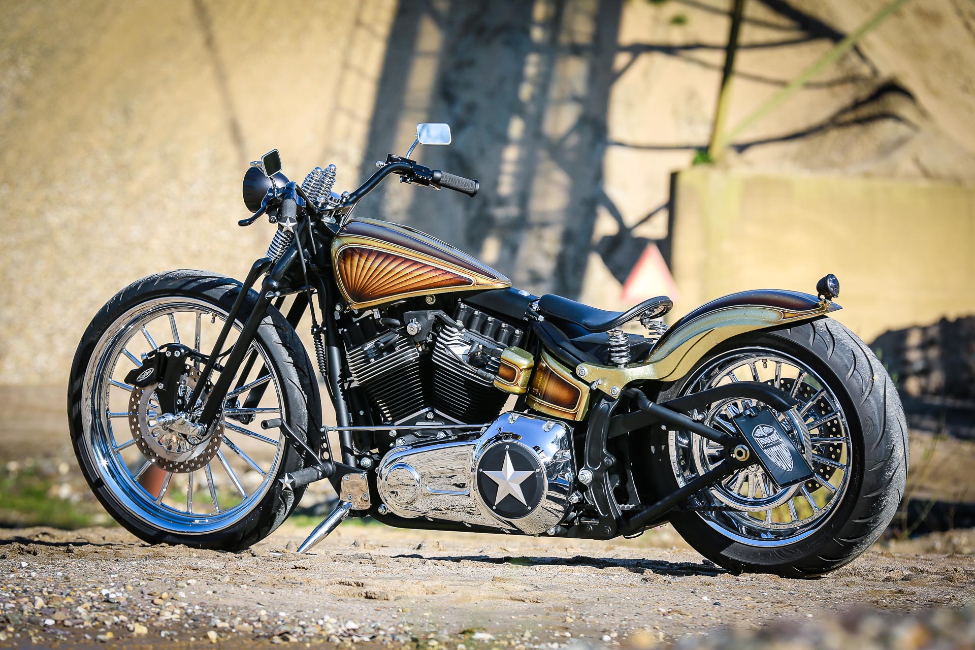 Customized Harley-Davidson Softail Blackline motorcycles by Thunderbike